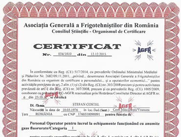 Certificare operator pentru lucru cu gaze fluorurate