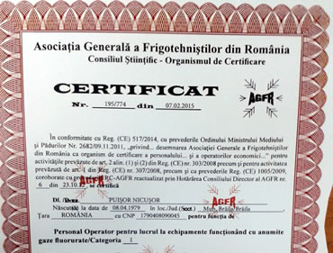 Certificare operator pentru lucru cu gaze fluorurate