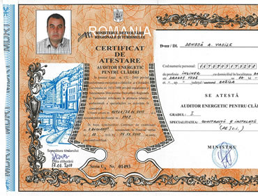 Certificat atestare auditor energetic pentru cladiri - Vasile Donosa
