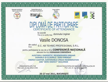 Diploma participare conferinta nationala auditor energetic