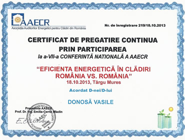 Diploma participare conferinta eficienta energetica