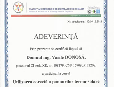 Adeverinta utilizare corecta panouri solare